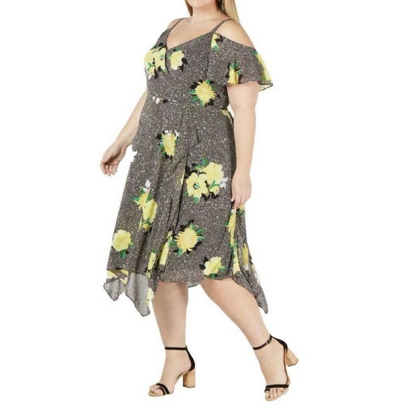 INC 20W Gingham Floral Lettuce Hem Casual Cocktail Party Summer Sun Cruise Dress - Picture 16 of 17